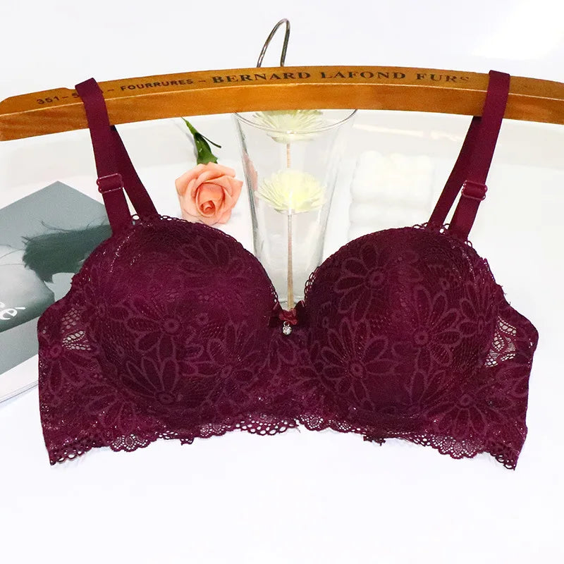 Sexy Push Up Plunge Bra Half Cup Lace Underwire Bra Gather Anti-Spill Design for Shape Support Fashion Women's Lingerie