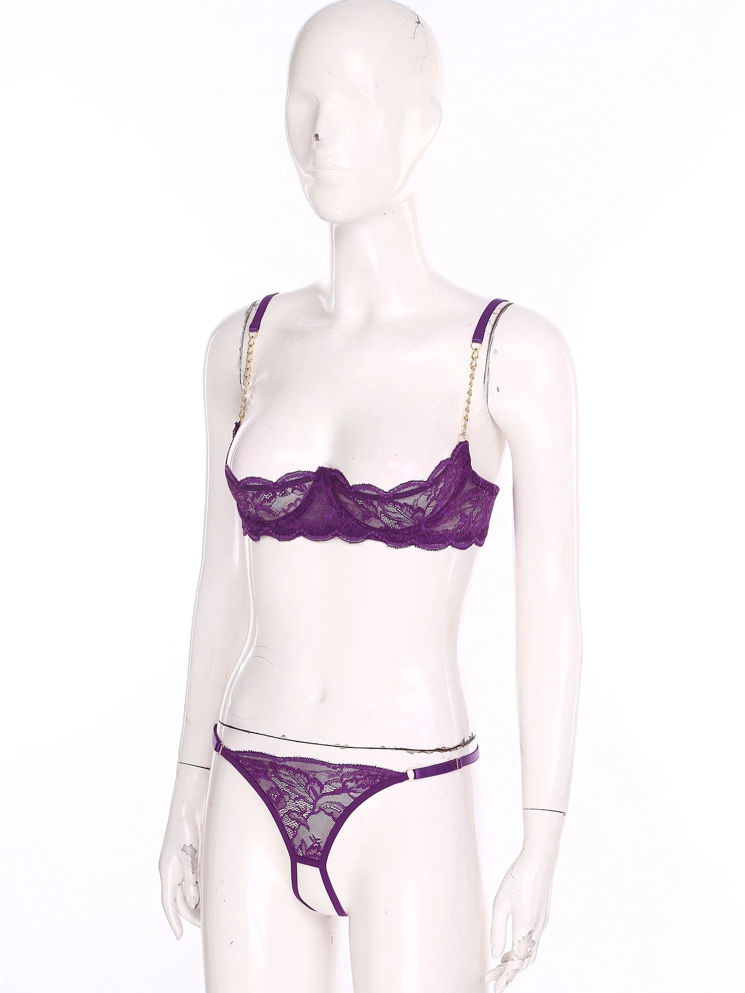 Womens Lingerie Floral Lace Bra Brassiere Underwear Set 1/4 Cup Underwire Push-up Bare Exposed Open Nipples Bralette Balconette