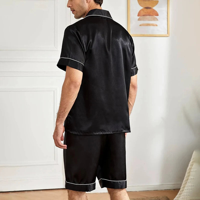 Men's Plaid Print Pajama Set Short Sleeve Lapel Top And Elastic Shorts Comfortable Perfect For Summer Sleepwear Loungewear Pjs