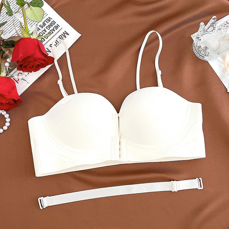 Front Closure Push Up Bras Women's Sexy Seamless Plunge No Steel Brassiere Thick Female Underwear Solid Color Invisible Lingerie