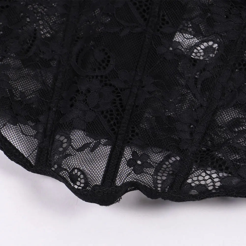 Sexy Black Lace Corset Women Corset Waist Bustier Open Crotch Body Shaper Lingerie Adjustable Belly Corsets Clothing Accessories