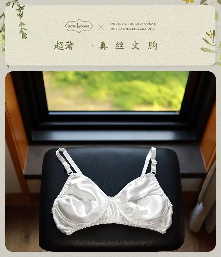 Nipple Coverage Thin Underwear Breathable Healthy 100% Mulberry Silk Double-Sided Silk Bra Wireless Sleep Bra