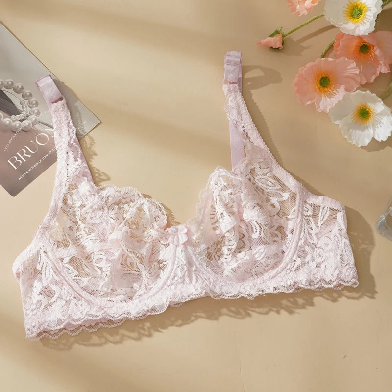 Women Sexy Lace Thin Bras Plus Size Push Up Bralette Hollow Out Lingerie Embroidery Bra Brassiere Female Underwired Underwear