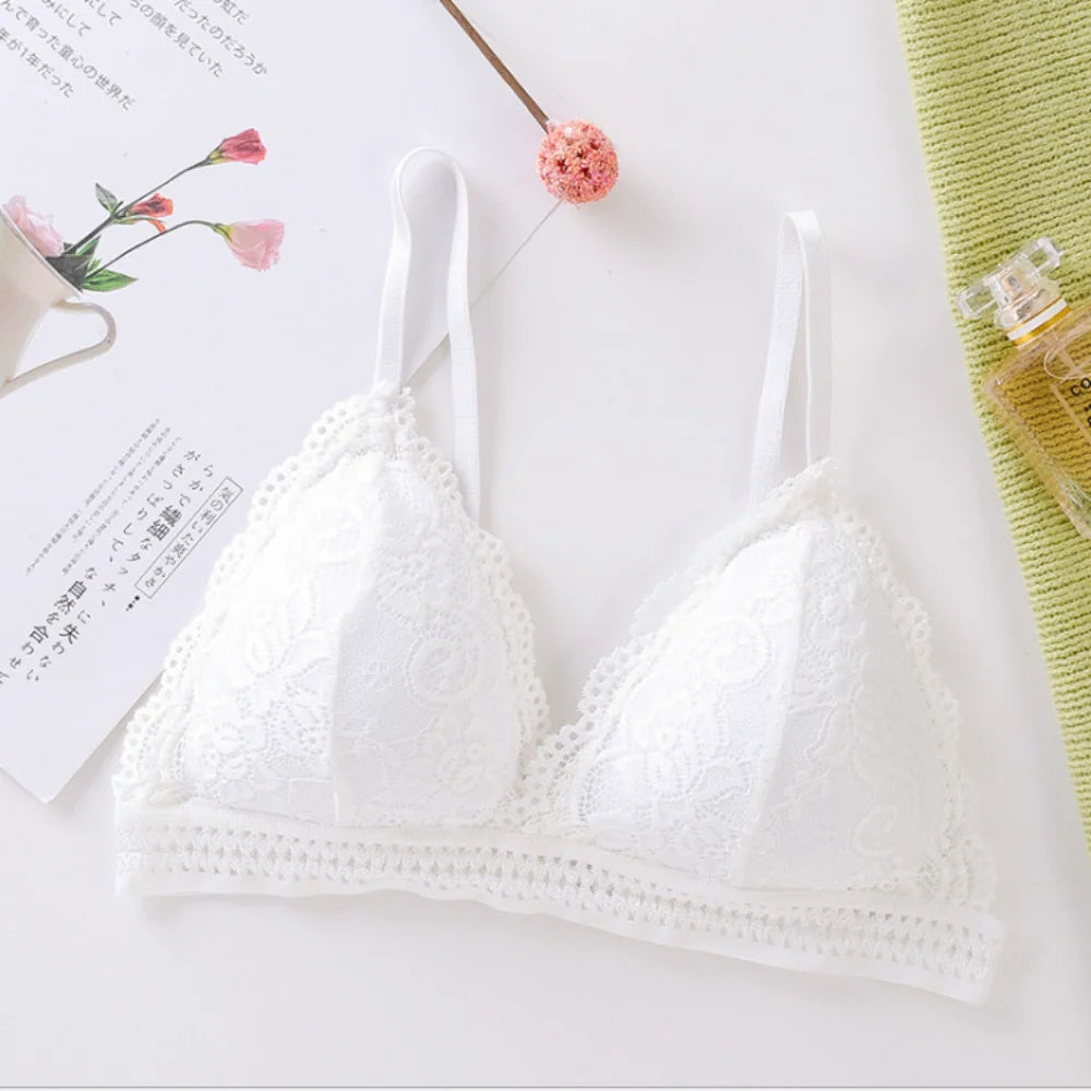 French Beautiful Back Bra Women'S Thin Lace Beautiful Back Bra No Steel Ring Sling Strap Small Chest Gather Up Support Bra