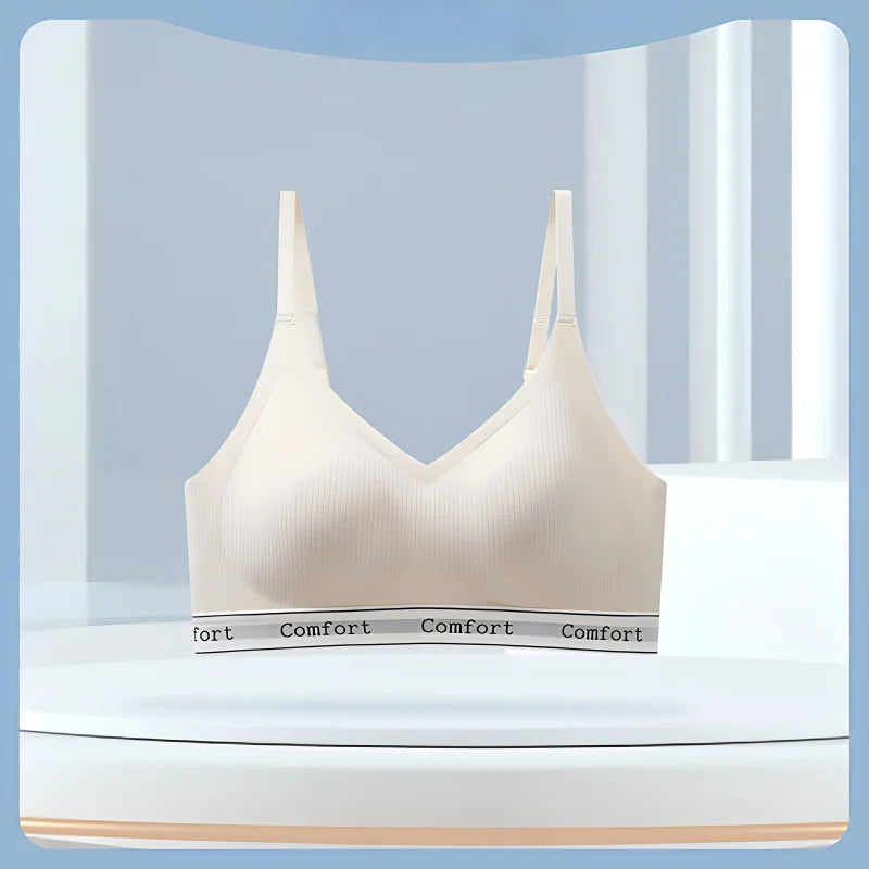 1 Piece, All-Season High-Quality Fashionable Sports Bra with Adjustable Thin Straps, Large U-Shaped Back, Seamless, Wireless, Lightweight, Skin-Friendly, Soft, Breathable, Comfortable, Supportive, Ribbed Fabric with Lettered