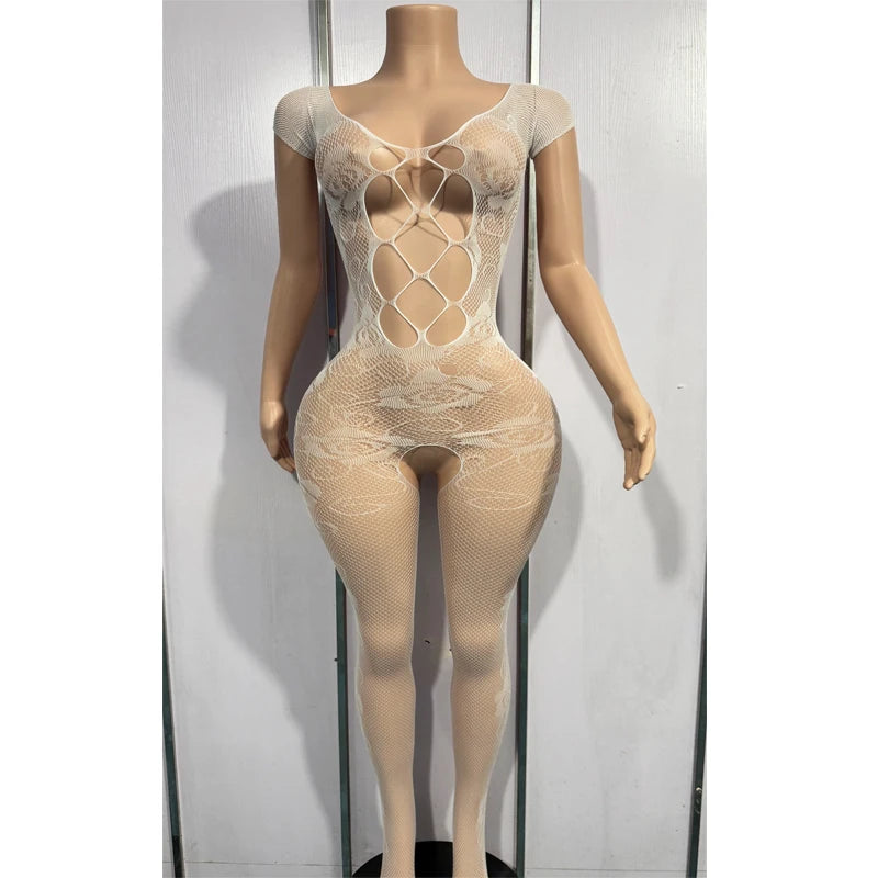 Lingerie Set for Women Lace Transparent Bodystockings Sexy Costumes Crotchless Sleepwear Female Sex  Babydoll Dress