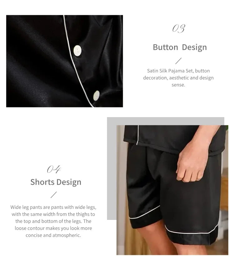 Men's pajamas set for summer short sleeve pocket button down shirt & Shorts Pyjama loungewear set sleepwear pijama home clothing