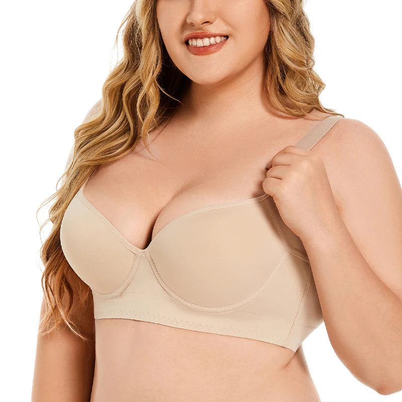 Women Full Coverage Push Up Bra Underwire Sculpting Uplift Shapewear Deep Cup T Shirt Bra Hide Back Fat Smoothing Brassiere