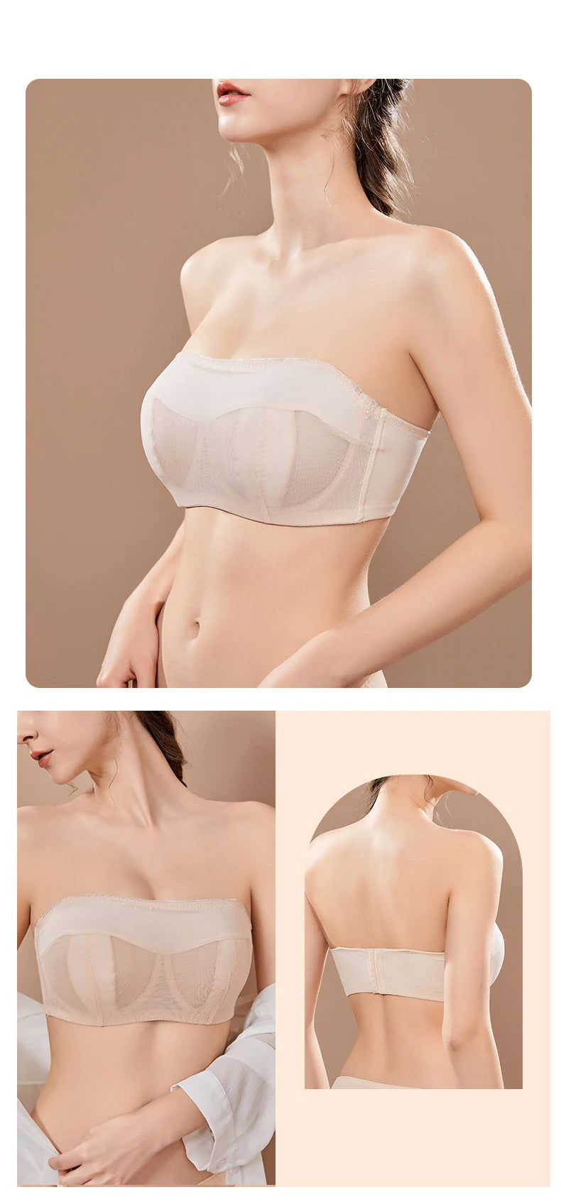 Strapless Bras for Women Transparent Full Coverage Multi-way Underwire Lace Invisible Balconette Bralette 36 38 40 42 B C D E F