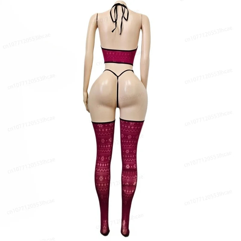 Womens Sexy Mesh Lingerie Sets Exotic Apparel Sexy Slimming Bodystockings Garter Erotic Lace Underwear Bodysuit