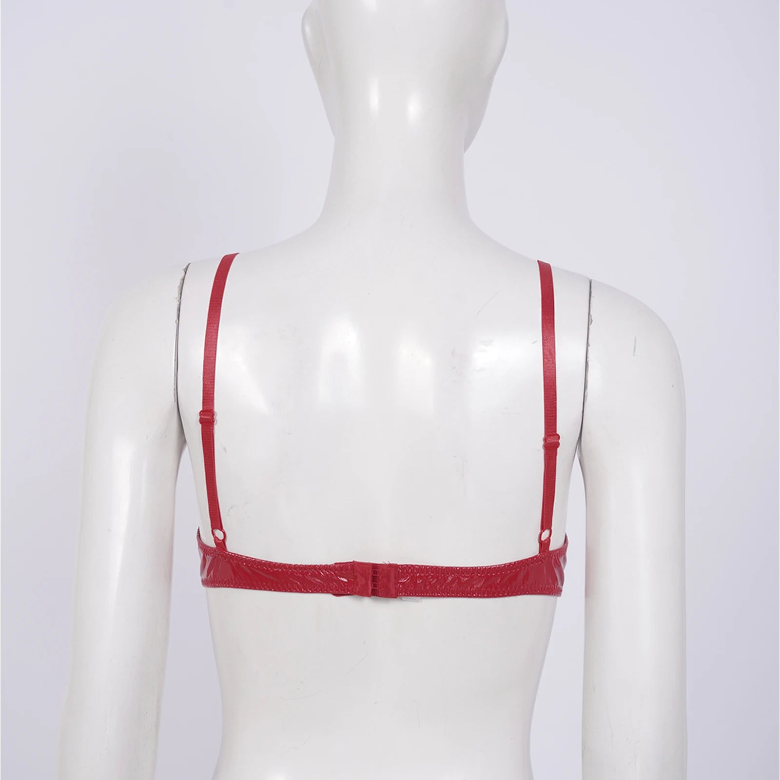 Womens Lingerie Porno Open Chest Bra Underwear Glossy Patent Leather Underwired Brattle Adjustable Shoulder Straps Unlined Bras