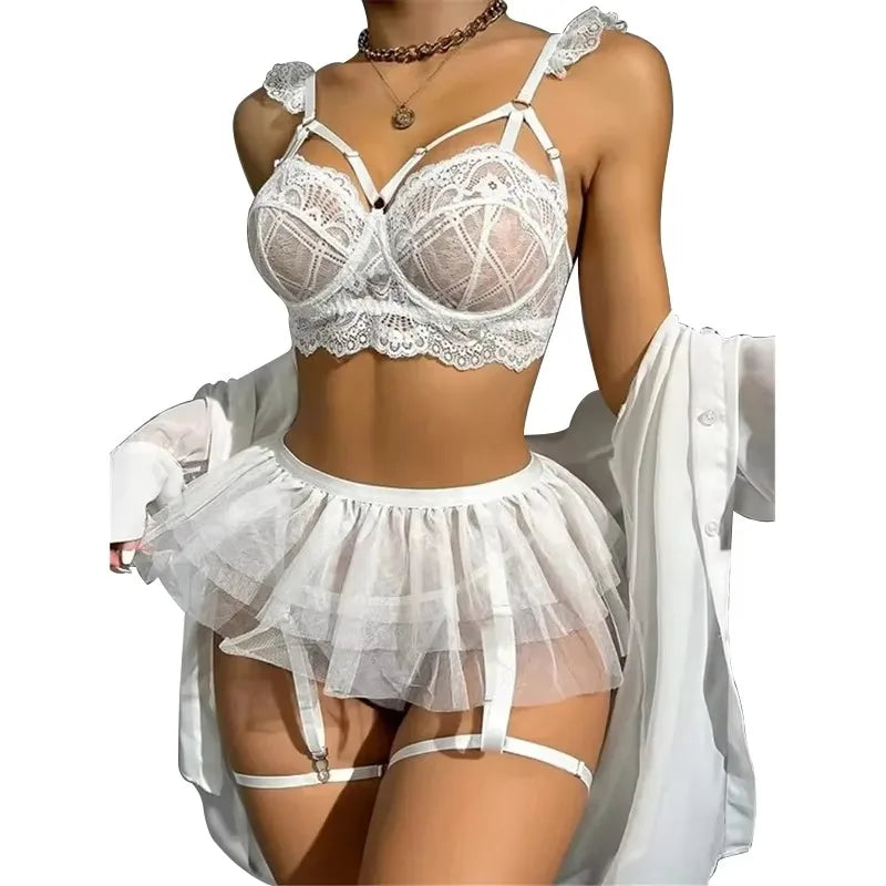 Sexy Lingerie Erotic Underwear Set Transparent Porno Lace Sexy Bra And Panty Garter Set Lingerie Sexy Hot Erotic Sleepwear