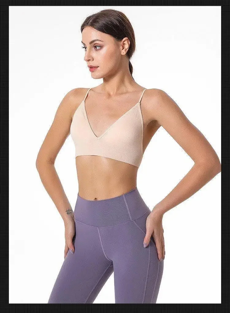 V Neck Seamless Triangle Cup Bra Camisole Underwear Wrapped Chest Women S M L Breathable Gather Up Sports Fitness Yoga Casual