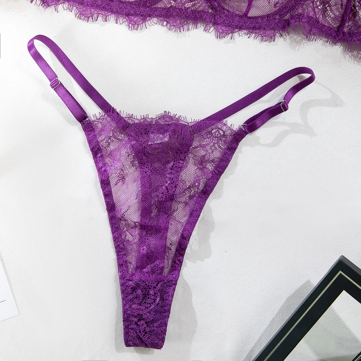 Erotic Lingerie Bra and Panties Set Basic Sexy Sheer Lace Eyelash Unline One Layer Lace Lingerie Women Underwear Intimate