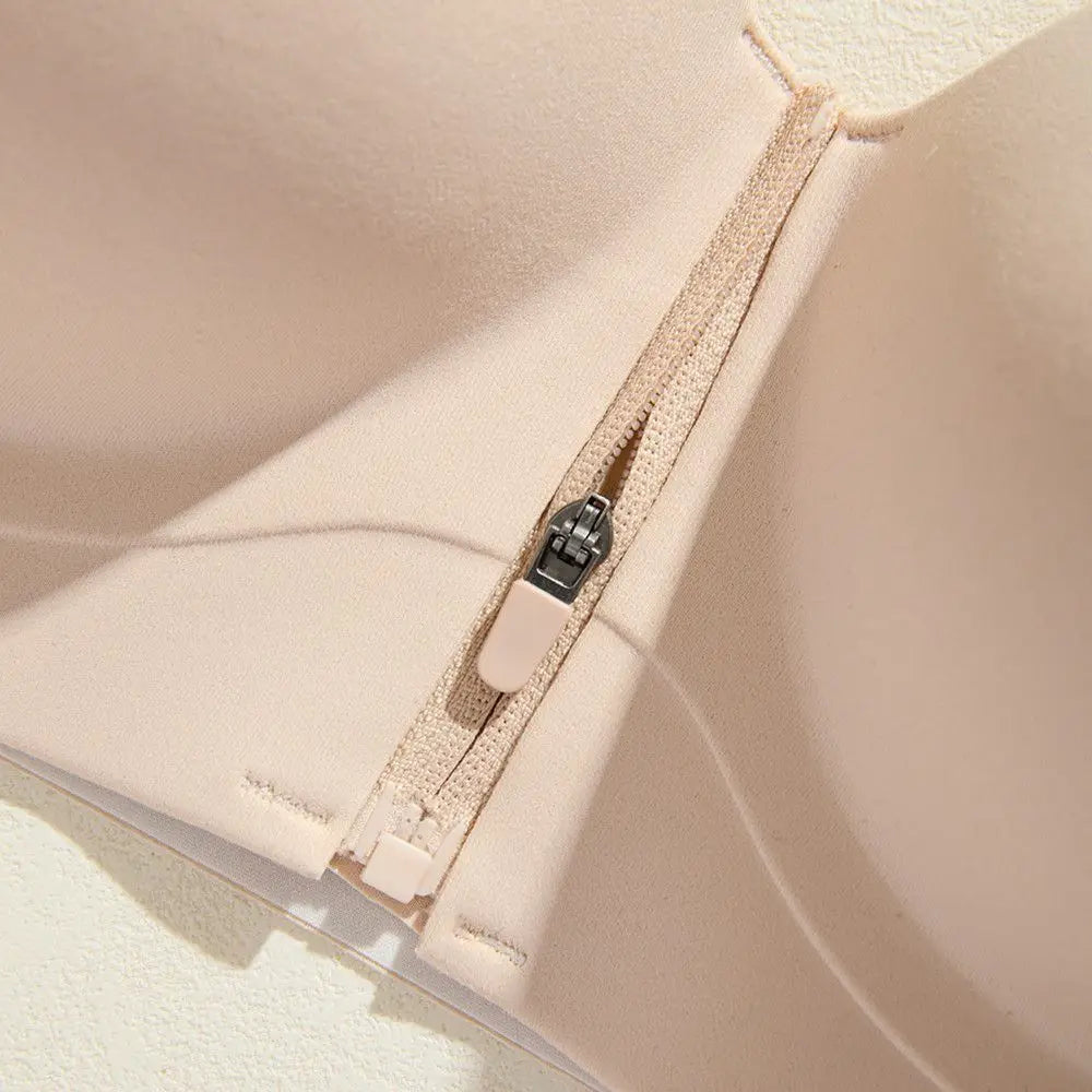 12cm Push-Up Plunge Front-Zip Bra: Strapless Sticky Adhesive Padded Minimizer, Lift & Shape for Small Chest, Seamless Comfort