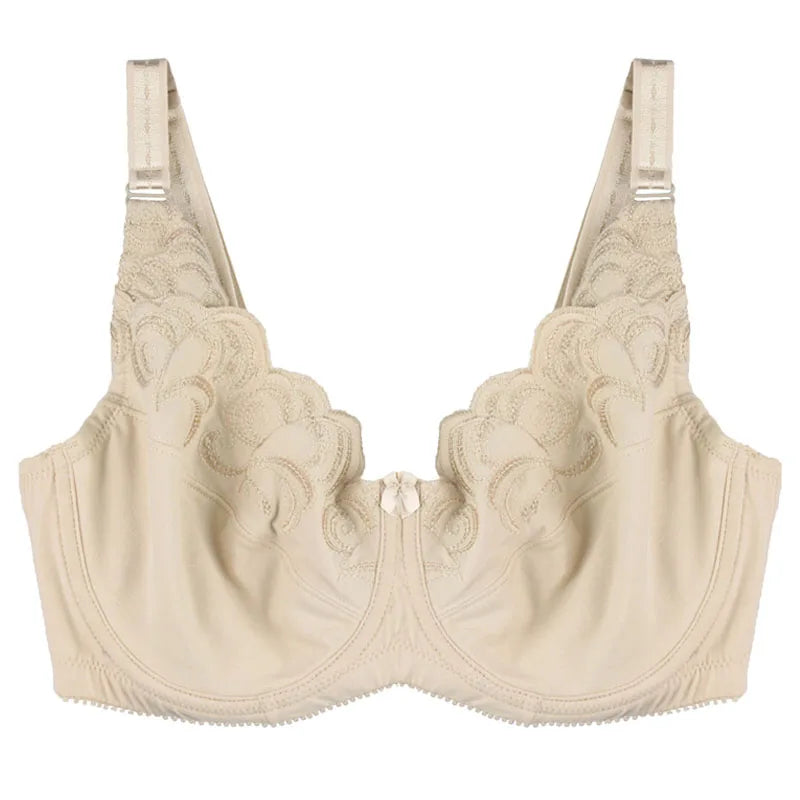 Women's Underwear Full Coverage Bras Plus Size Brassiere Embroidery No-padded  Underwire Bralette  36-46C/D/DD/DDD/E/F/G