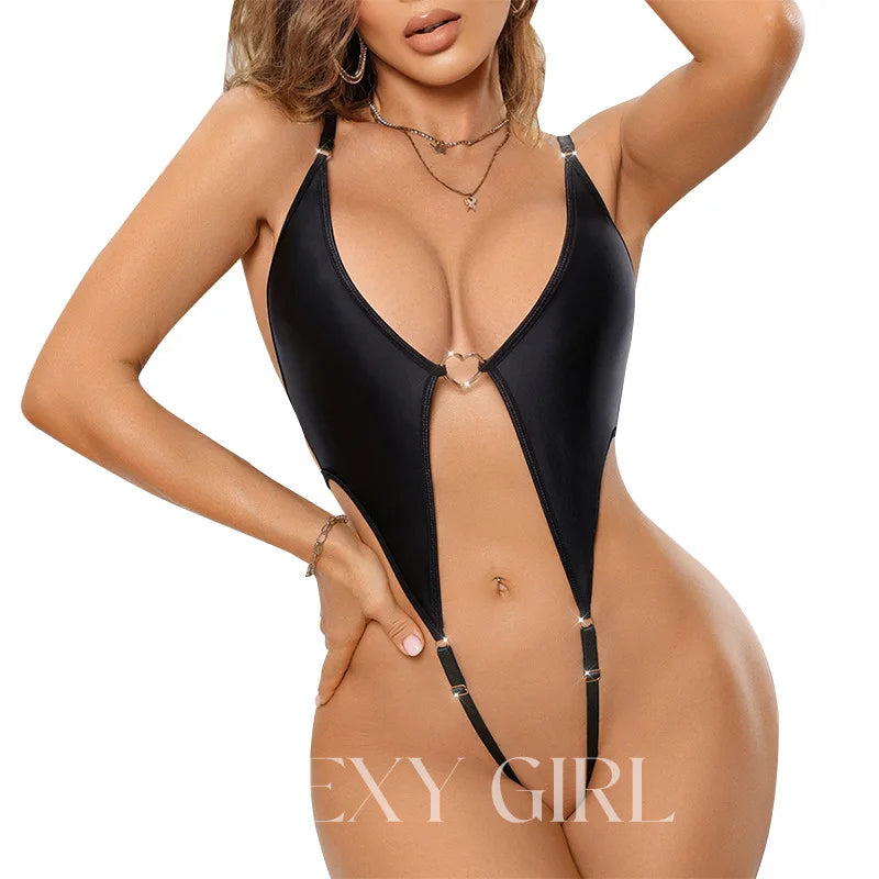 Gathered Breast Open Crotch Suapender Bodysuit Three Point Tight Fitting Bikinis Hot Adjustable Sling Onesie Sexy Women Lingerie