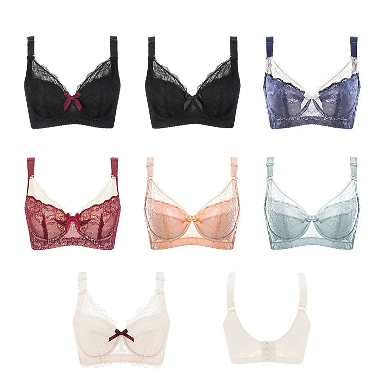 Lace Bra Women's Full Coverage Lightly Padded Underwire Balconette 34 36 38 40 42 44 46 B C D E F G H I J