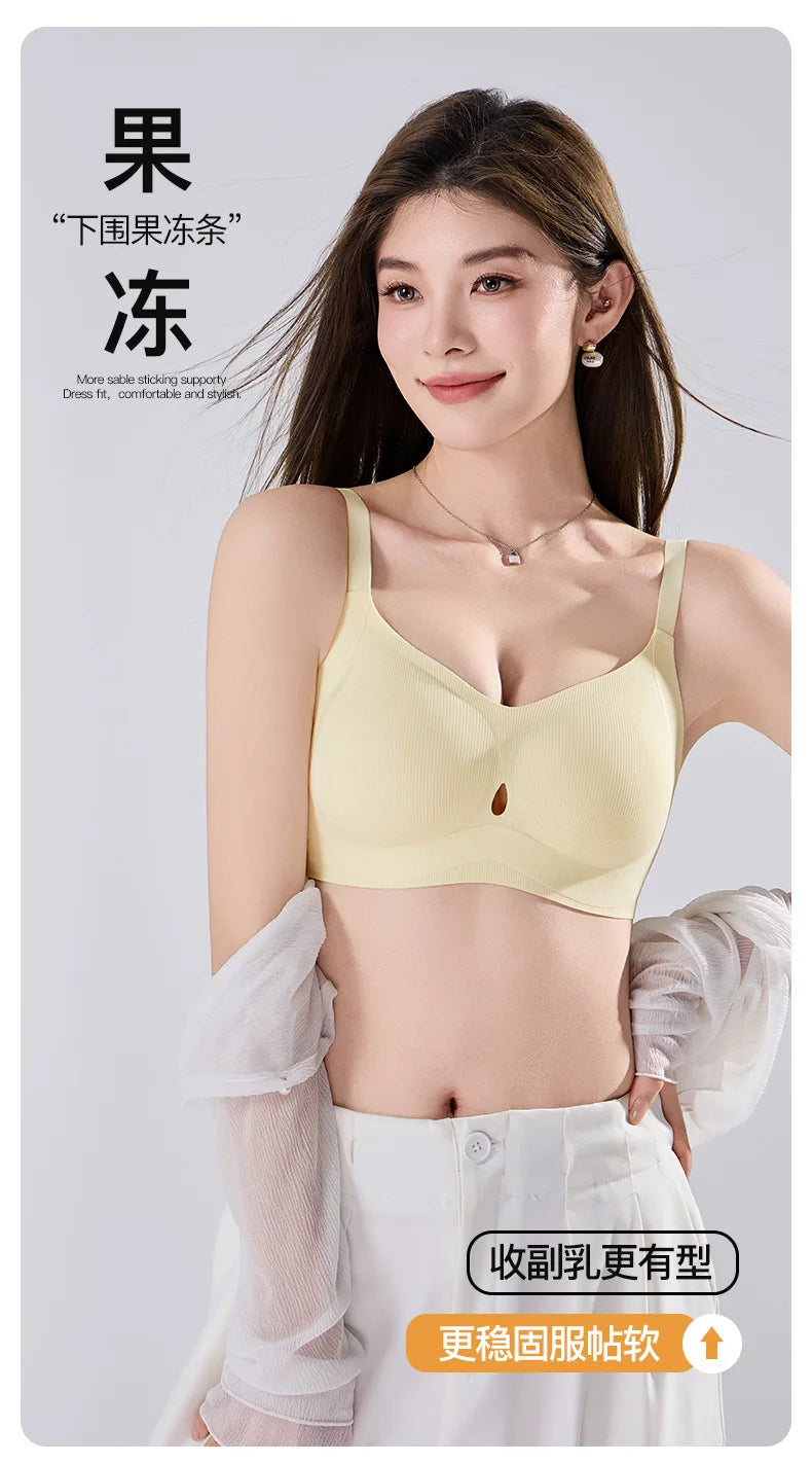 Ribbed Fashion Seamless Bra Without Underwire Skin-Friendly Comfortable Breathable Lift Small Chest Gather Soft Support Bra