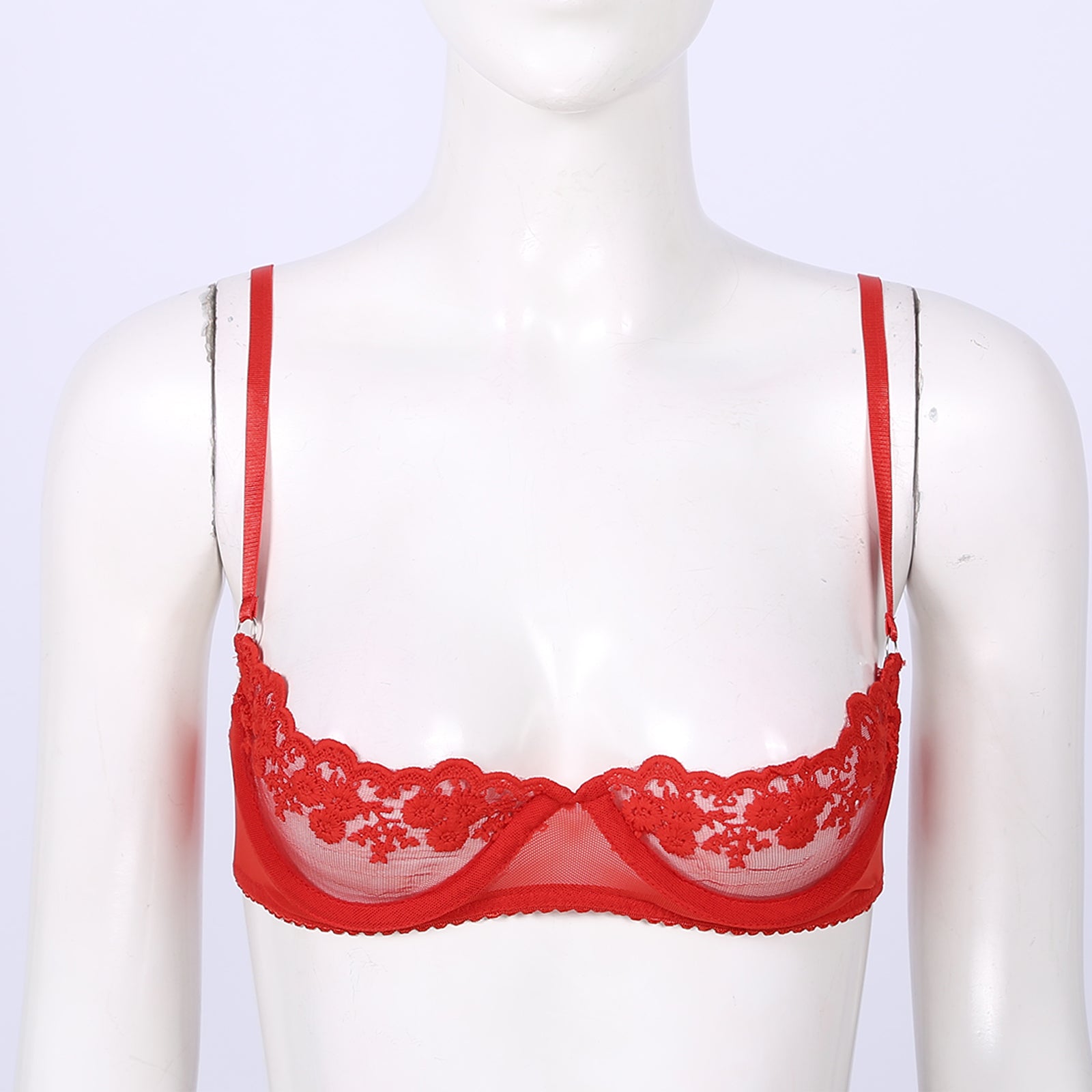 Sexy Womens Sheer Floral Lace Underwired Bra Underwear Unlined Brassiere Lingerie Bare Breast Exposed Open Nipples Bra Tops