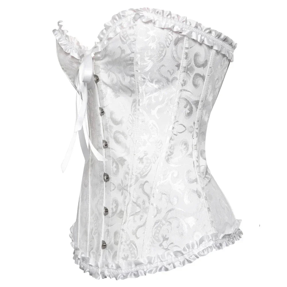 Women Sexy Overbust Corset Korset Basques Floral Lace Top Bustier Jacquard Lingerie Corselet