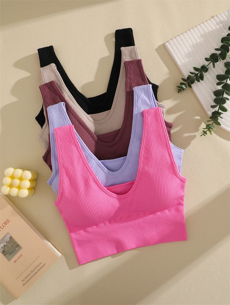 Sports Yoga Women's Bra Ribbed Shockproof Fitness Workout Bralette Sexy Elastic Backless Underwear Push-Up Bra Sportswear Tops