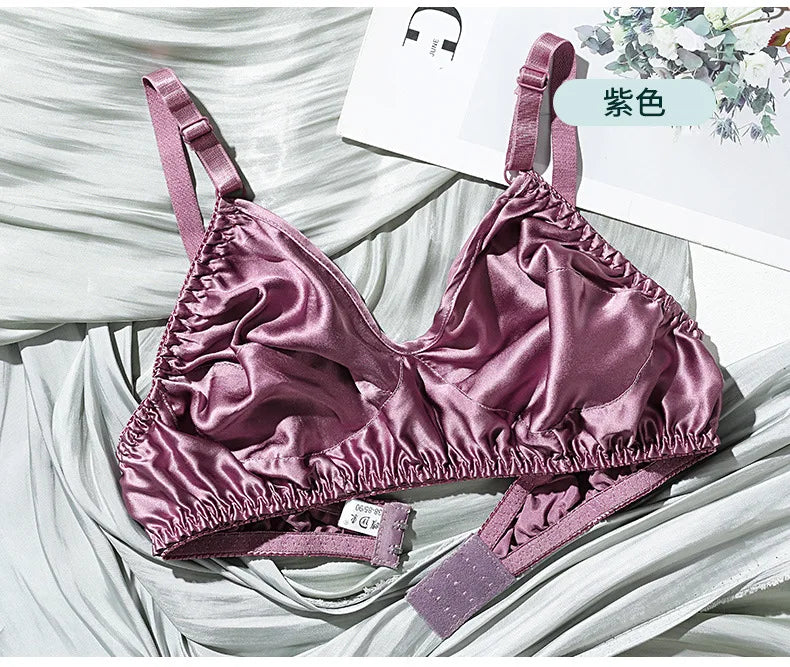 Underwire Bra for Big Breast Female 100% Mulberry Silk Double-sided Silk Without Sponge and Steel Ring Ultra-thin Bra