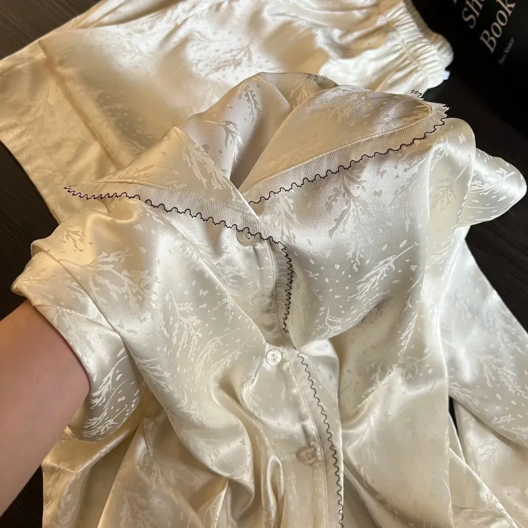 Pjs Setice Silk Pajamaswomen's Pajama Setladies' Spring/summer Pajamassummer Thin Style Cool Feelingfashionable Home Clothe
