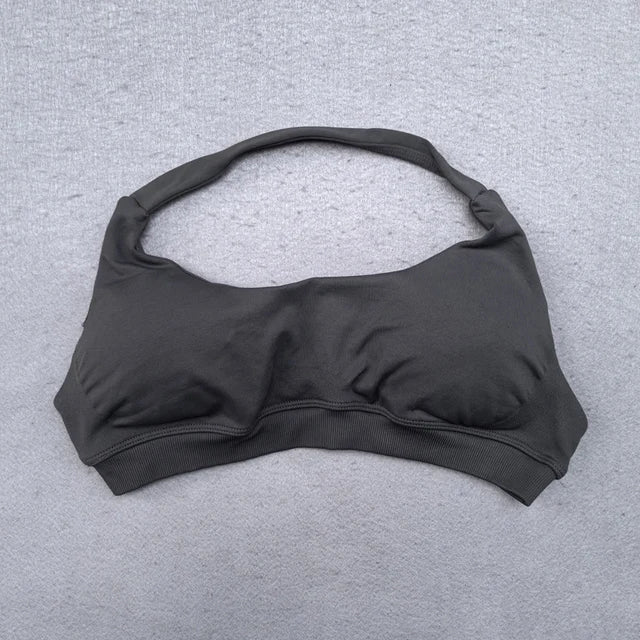 Sports Bra for Women Seamless Halter Neck Strap Bra Sexy Open Back Padded Yoga Top Bra Medium Support Gym Crop Top