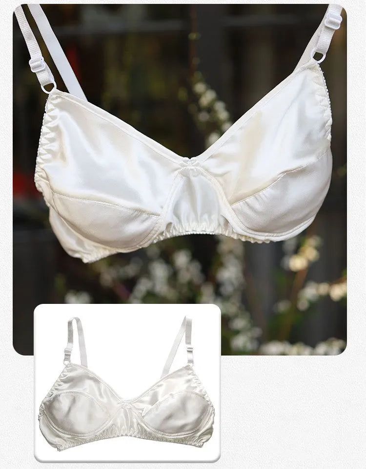 Nipple Coverage Thin Underwear Breathable Healthy 100% Mulberry Silk Double-Sided Silk Bra Wireless Sleep Bra