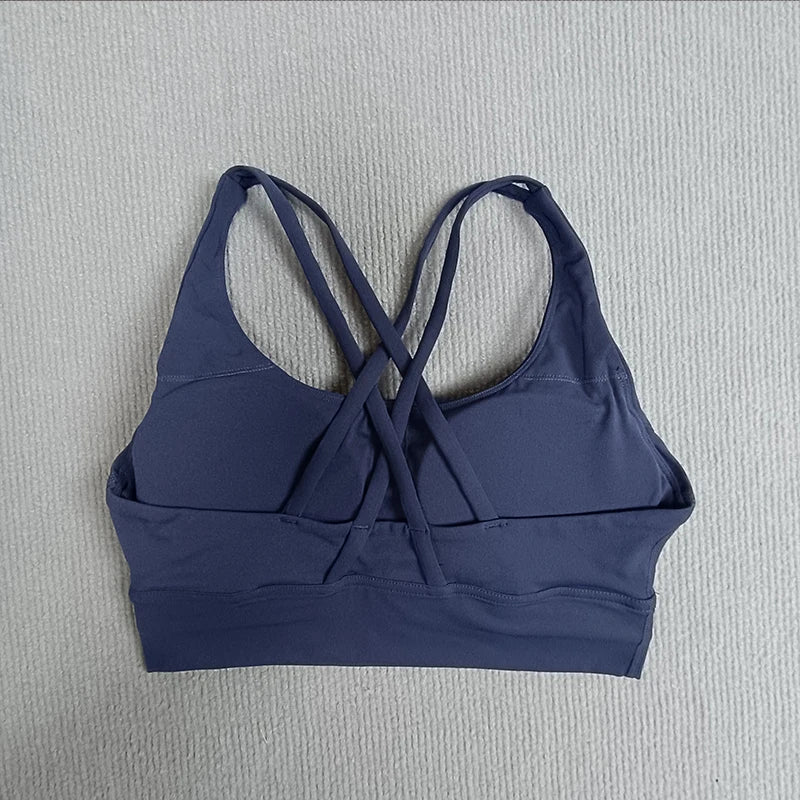 Yoga sports bra Solid color women's Bras Soft cross back sports bra fitness exercise tight fitting training  jogging sports bras