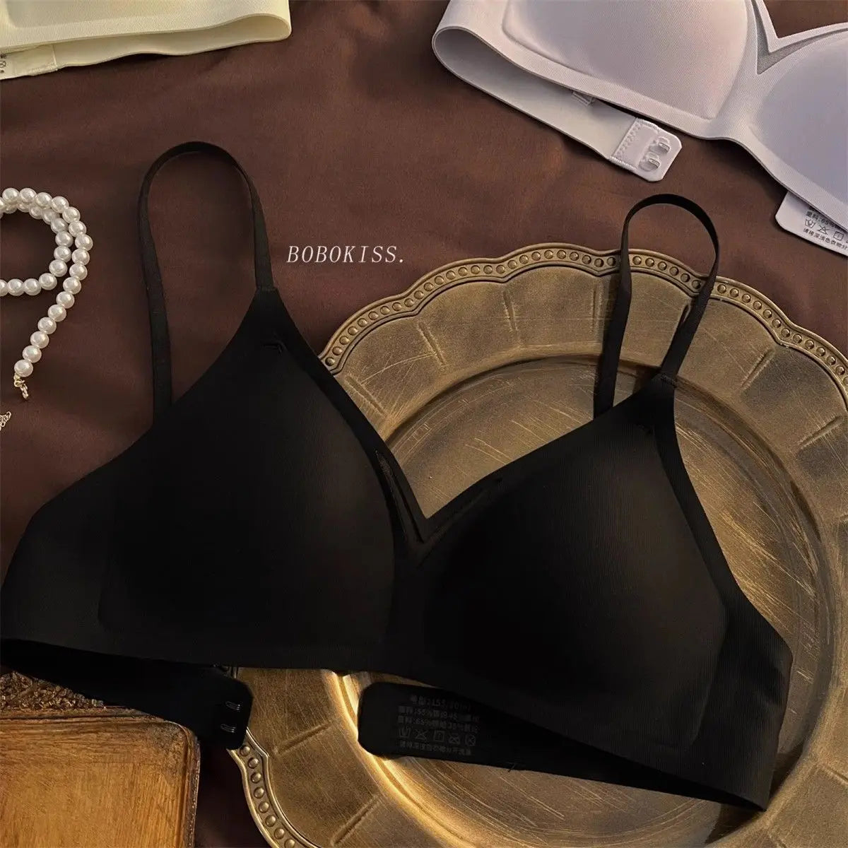 Women Wireless Bra Lightweight Seamless Push-Up Anti-Sagging Adjustable Thin Straps Black&White Soft Comfort Daily Wear Lingerie