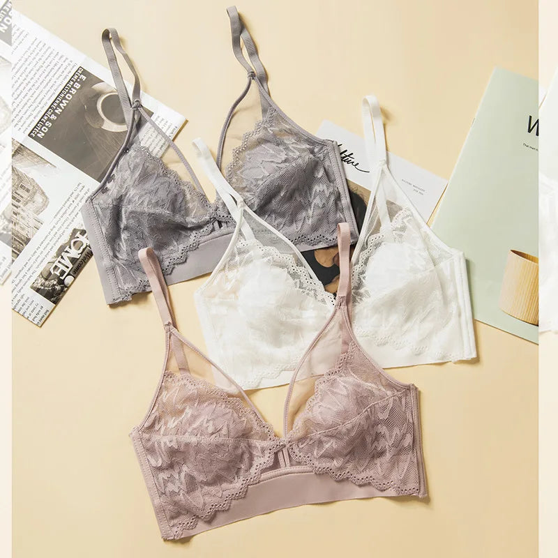Lace Bras for Women Push Up Bra Non-wire Bralettes Solid Color Patchwork Lace Brassiere Fixed Cup Padded Underwear Sexy Lingerie
