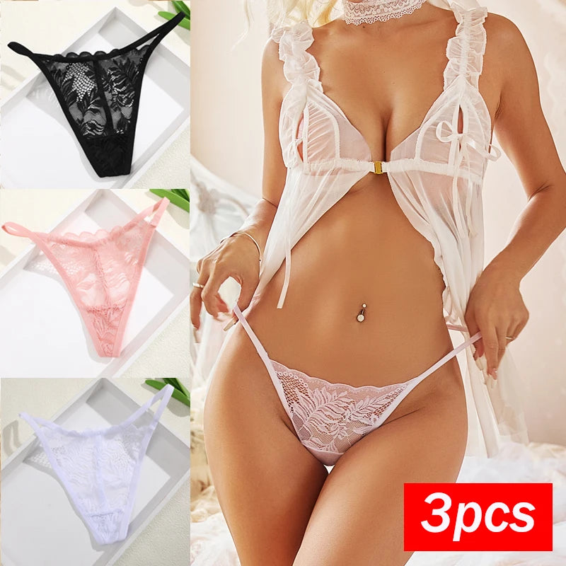 Sexy  Panties 3 PCS/Set Lace G-String Thongs Low Rise Underwear New Perspective Thongs Transparent Floral Breathable Lingerie