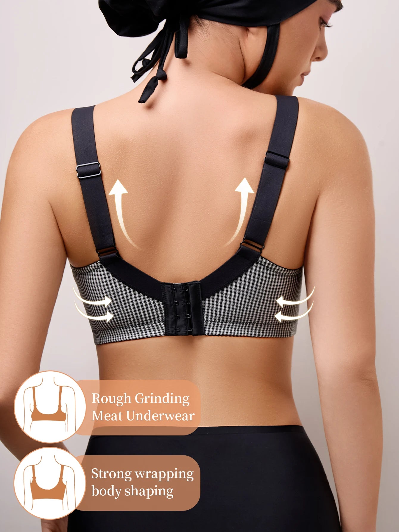 Grid-patterned Bra with uplifting support to prevent sagging, adjustable for a custom fit, comfortable against the skin,