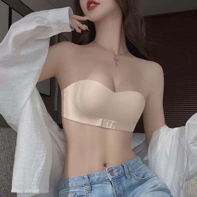 1pcs Women's Strapless Bras Lady With Padding Seamless Front Button Bra Female Comfortable Smooth Underwear Invisible Brassieres