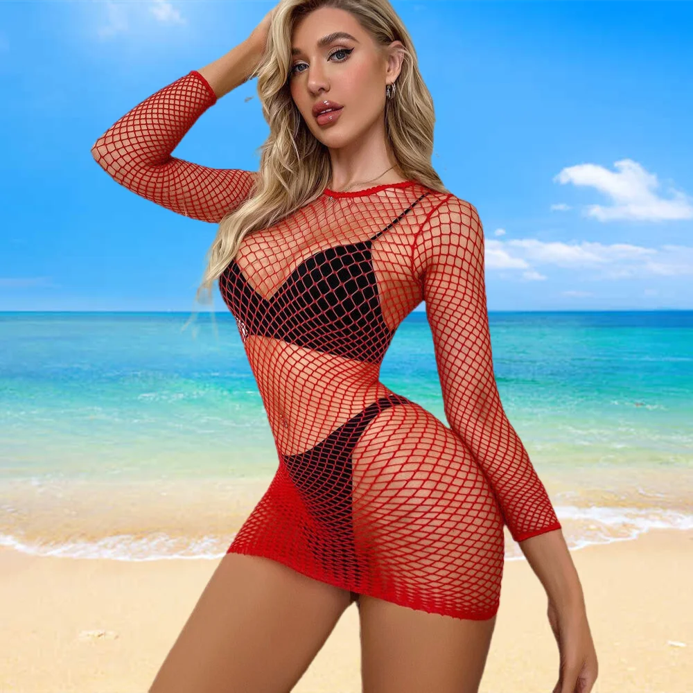 Sexy Fishnet Cover up for Swimwear Women Summer Plus Size Beachwear Bikini Cover up Hollow Bathing Suit Cover up Dress