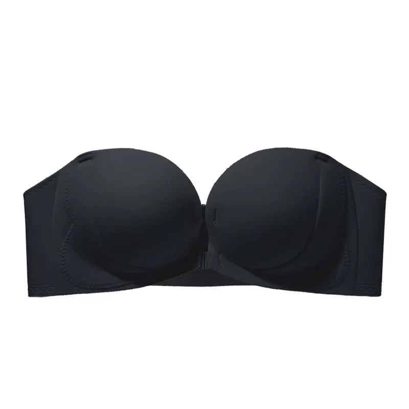 Strapless Bra  Sexy Front Fastening Non-Slip Invisible Backless Push-Up Bra Padded Add 2 Cups Lift Bralette for Wedding Party