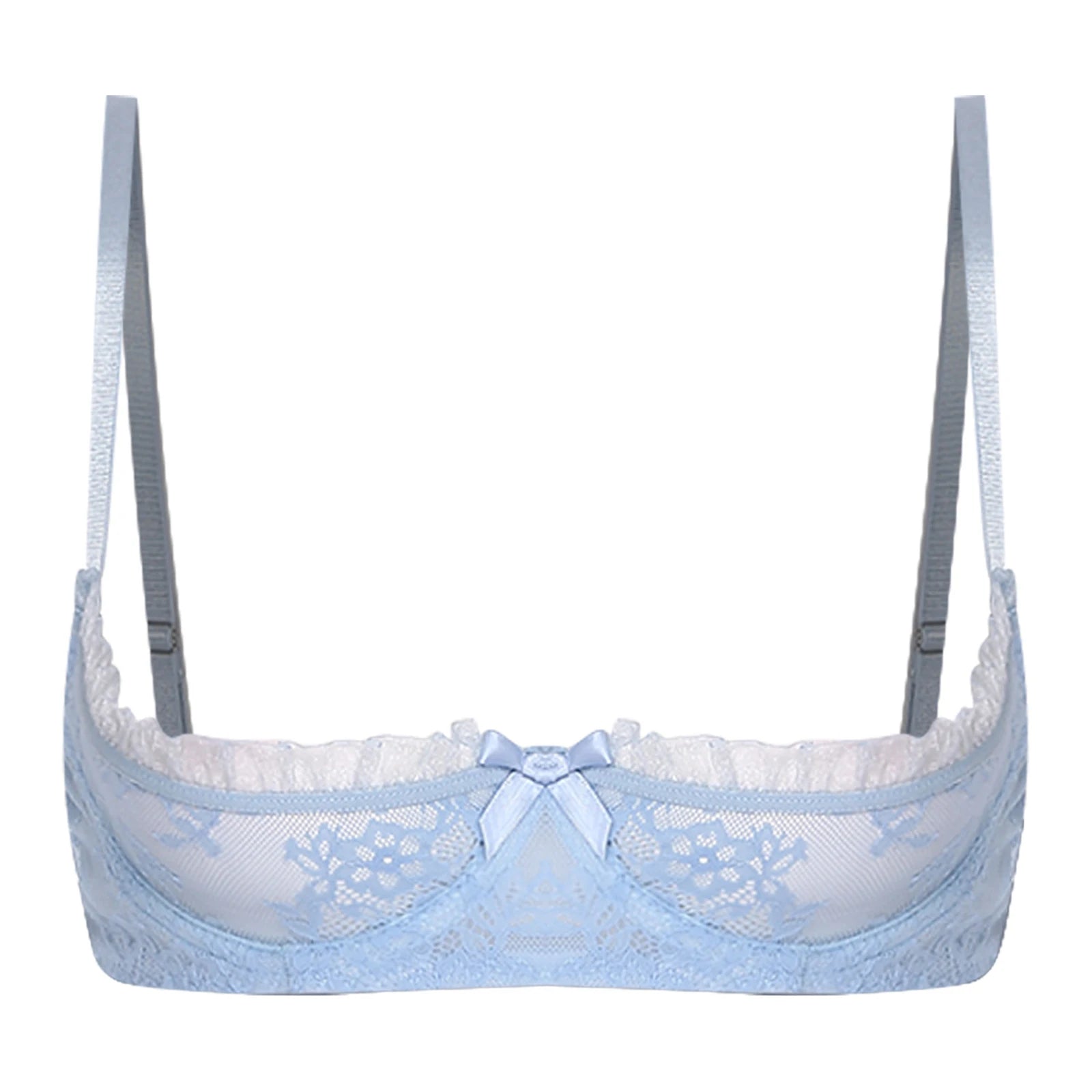 Womens Lingerie Floral Lace Bra Brassiere Underwear Set 1/4 Cup Underwire Push-up Bare Exposed Open Nipples Bralette Balconette