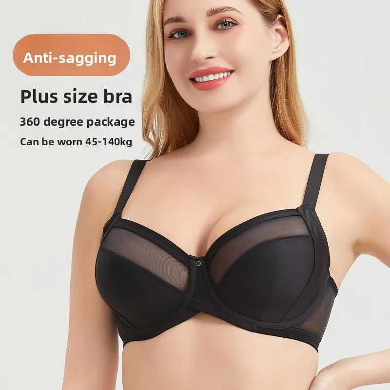 Plus Size Minimizer Bra Full Coverage Lift Support for Large Bust Wirefree Comfort Breathable Mesh Anti-Sagging E F G H I Cup