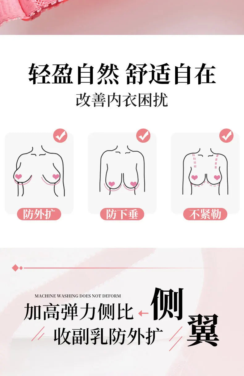 Large and Thin Underwire Bra Without Steel Ring Comfortable Gathering and Breathable Bra for Middle-aged and Elderly Mothers