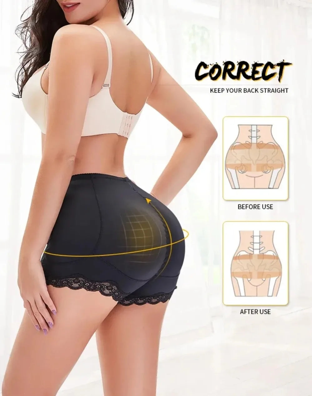 Shapewear Women Seamless Lace Trim Padded Push Up Butt Lifter Panties Shapewear Body Shaper Women Underwear Accessories 1PC
