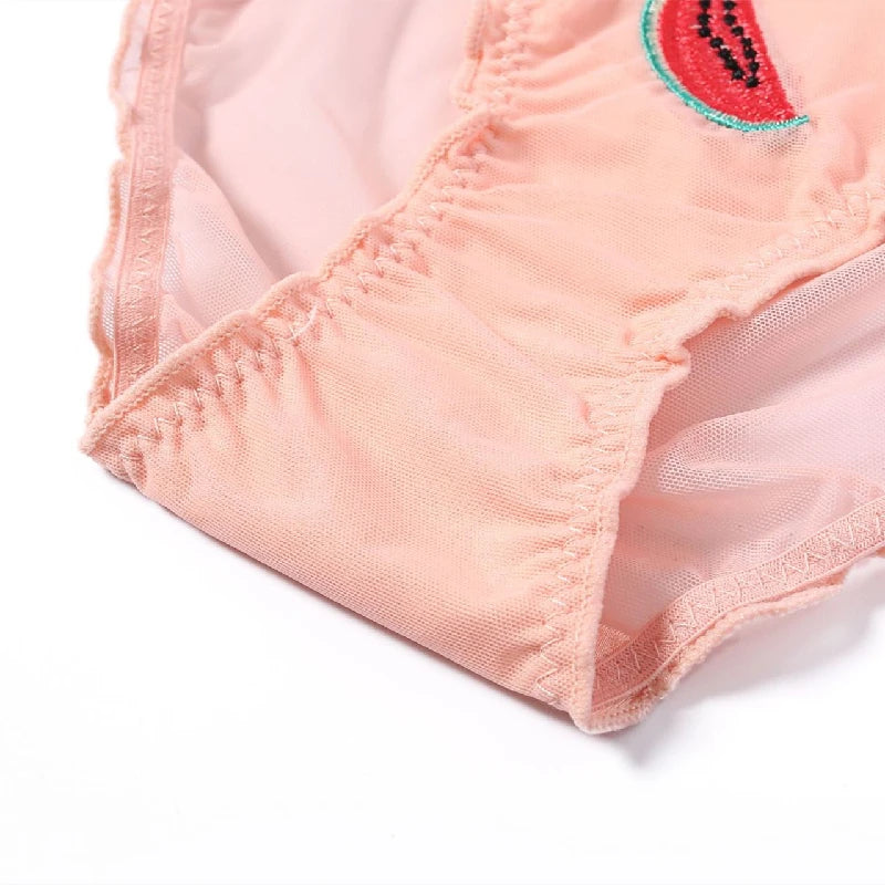 Women Sexy Lace Lingerie Temptation Low-waist Panties Fruit Ins Embroidery Transparent Briefs Seamless Sweet Underwear