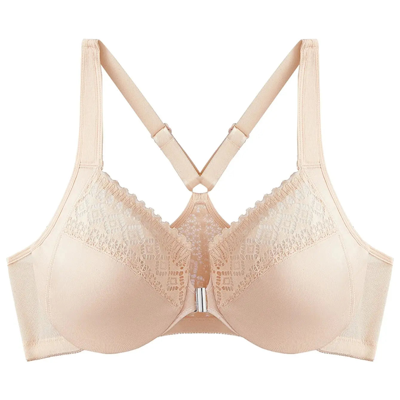 Front Closure Unlined Underwire Racerback Bra Full Coverage plus Size Comfortable Supportive Women's Bra 7850