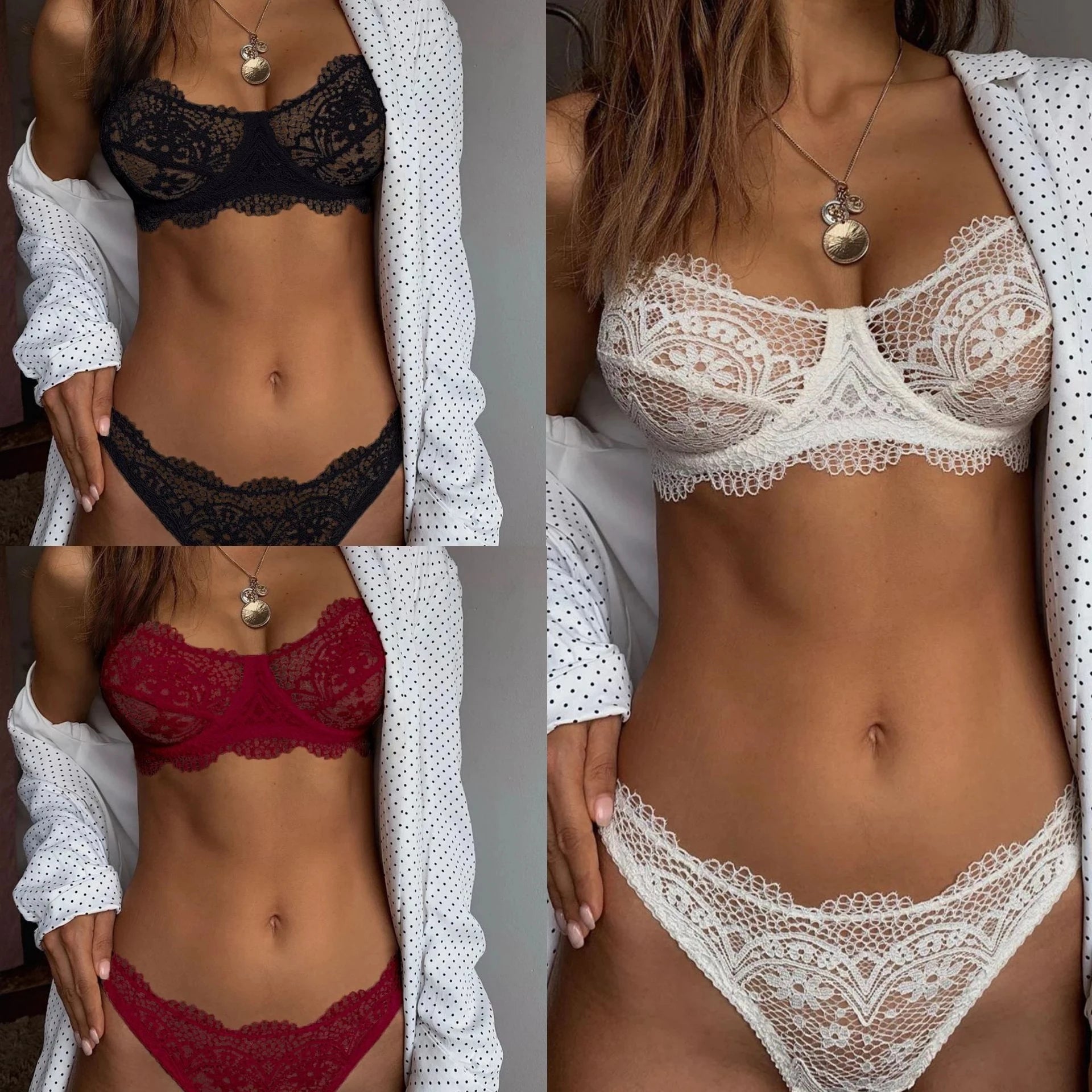 Women Lace Lingerie Set Sexy Perspective Bikini Bra Panty Sets Erotic Clothing Sensual Underwear Porno Sex Adult Costume Pajamas