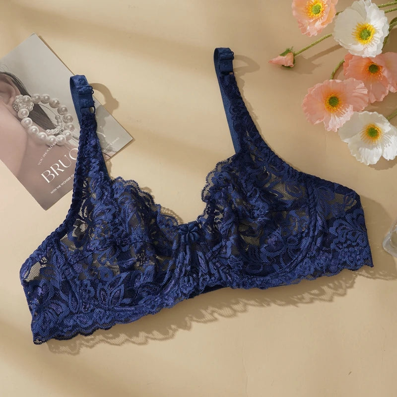 Women Sexy Lace Thin Bras Plus Size Push Up Bralette Hollow Out Lingerie Embroidery Bra Brassiere Female Underwired Underwear