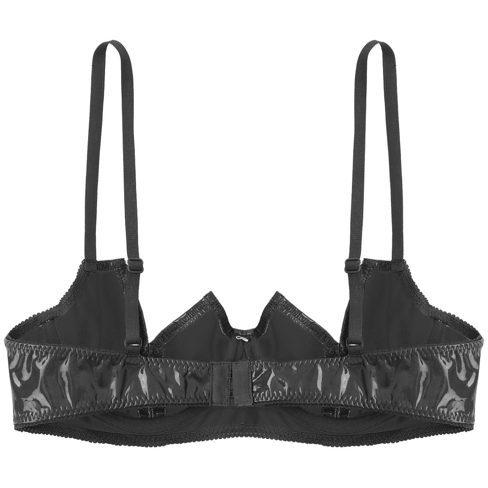 Women Sexy Exposed Nipple Bras Wet Look Patent Leather Underwired Brassiere Top Lingerie for Nightclub Pole Dacing Nightwear