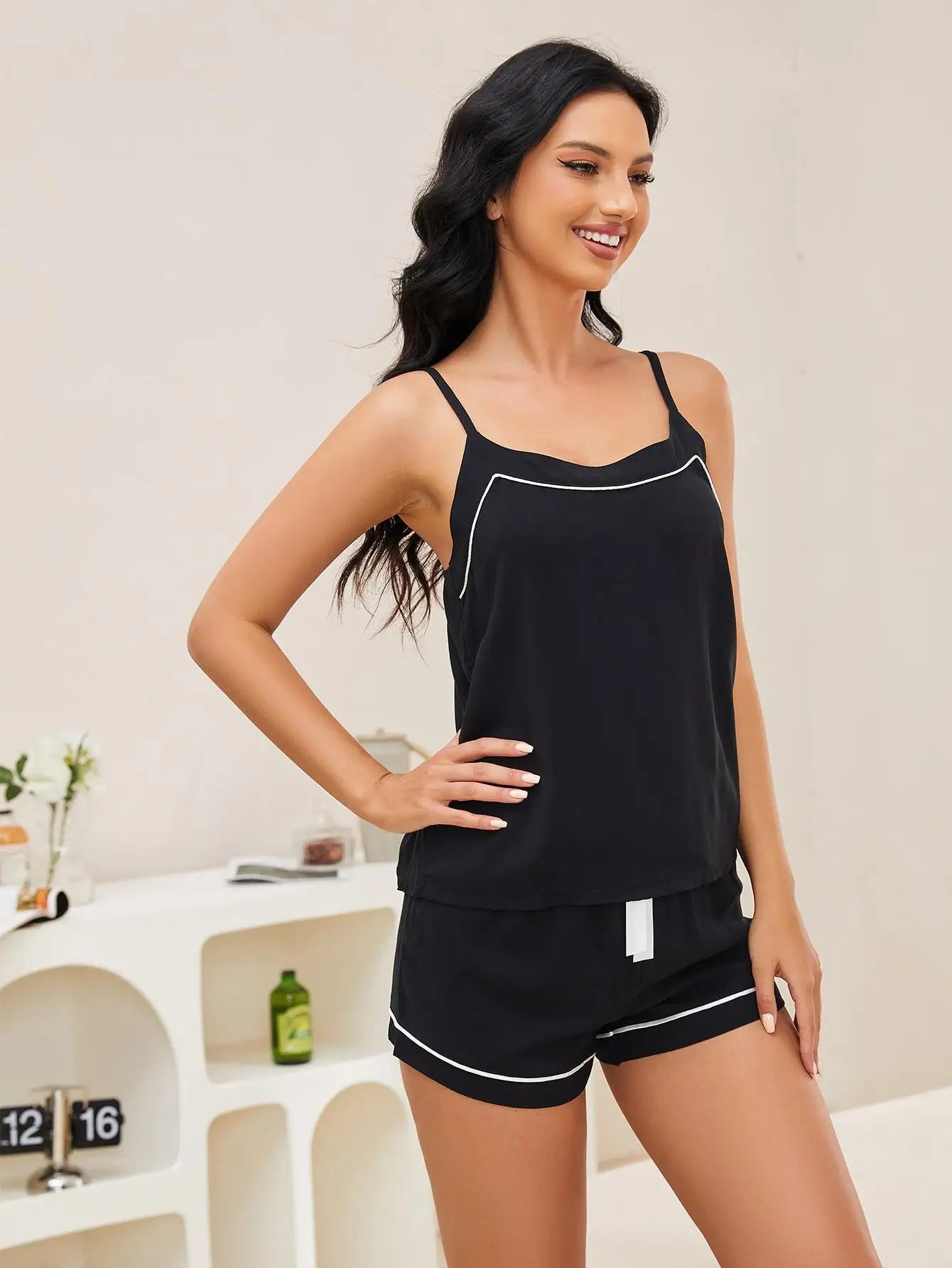 Women's Alluring Sleepwear Set Summer Square Neck Camisole Shorts Loungewear Breathable U Neck Pajamas Comfortable Home Outdoor
