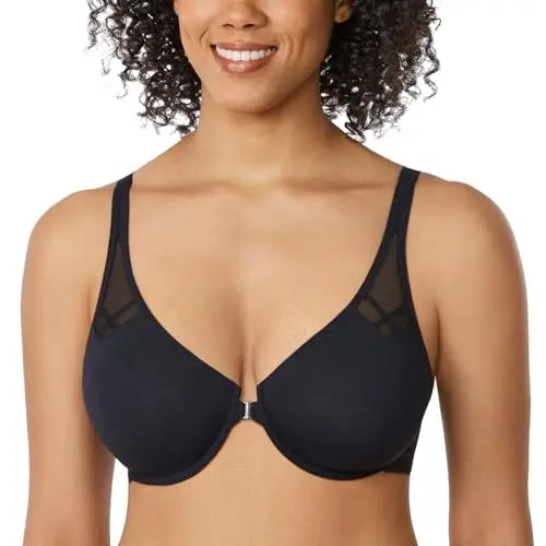 DELIMIRA Women's Front Closure Racerback Bras Plus Size Full Coverage Supportive Underwire Plunge Unlined Bra Underwear