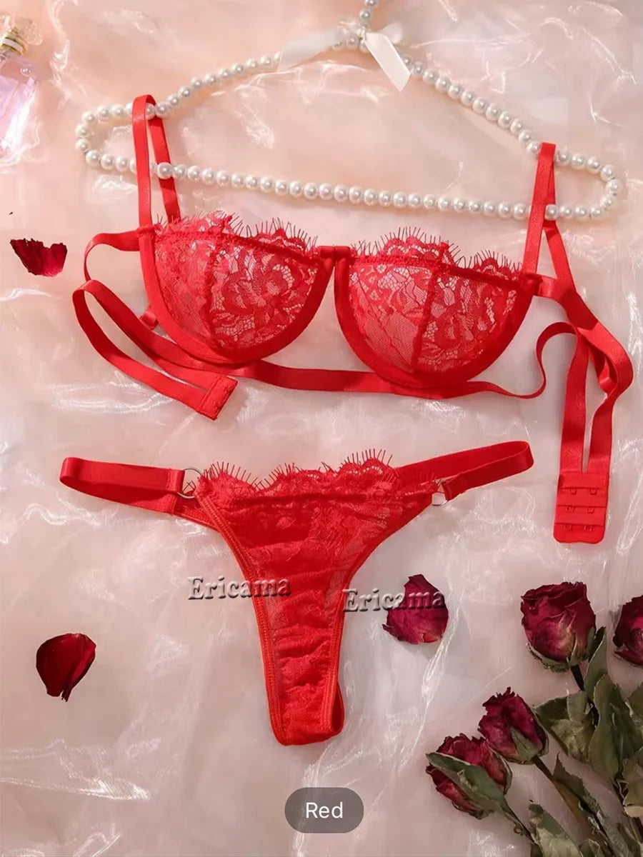Lenceria Babydoll Sexy Bra And Panty Set Lingerie Intimates Women Lace Transparent Open Bra Hollow Out Underwear Erotic Costumes